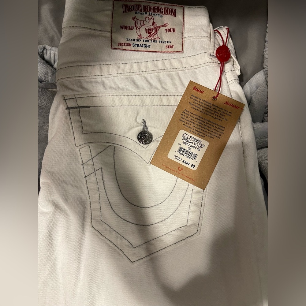 True Religion - Optic White Jeans With Grey Stitching
